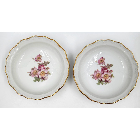2 Schumann Arzberg Briar Rose Dessert Bowls Bavaria Germany Gold Trim 1950s - Picture 3 of 8